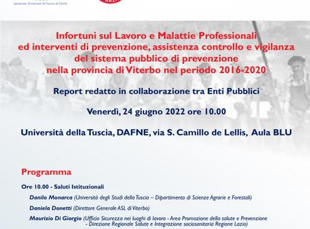 Asl Viterbo: Infortuni sul lavoro e malattie professionali, domani la presentazione del report 2016 – 2020